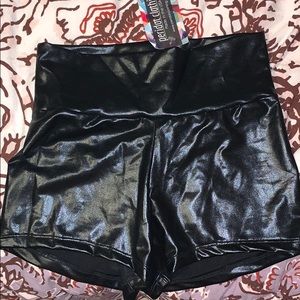 Black Leather Like rave shorts stretchy